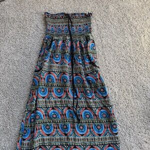 Band Of Gypsies Patterned Colorful Strapless Maxi Dress Size Small